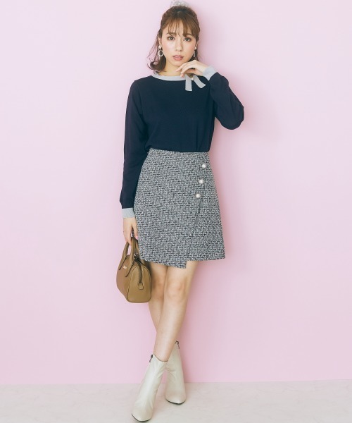 marun（マルン）の「＜大きいサイズ＞ ツイードラップスカート見えショートパンツ marun（その他パンツ・レディース・ブラック/ベージュ・3L/4L/L/LL/5L）」の6枚目の写真