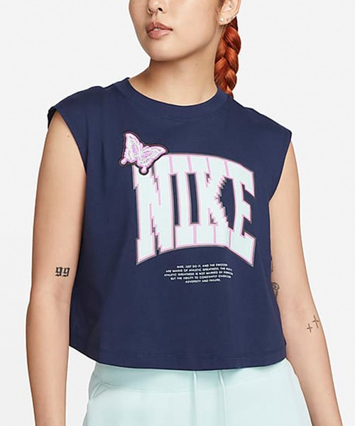 NIKE（ナイキ）の「NIKE/ナイキ タンクトップ ブランドロゴ クロップド丈 FD2574-010/FD2574-100/FD2574-410（タンクトップ・レディース・ホワイト/ブラック/ネイビー・M/L/XL）」の3枚目の写真