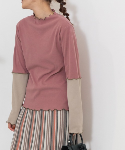 POU DOU DOU（プードゥドゥ）の「バイカラーアーム テレコトップス（Tシャツ/カットソー・レディース・ピンク/アイボリー/ブラウン/ブラック・3）」の4枚目の写真