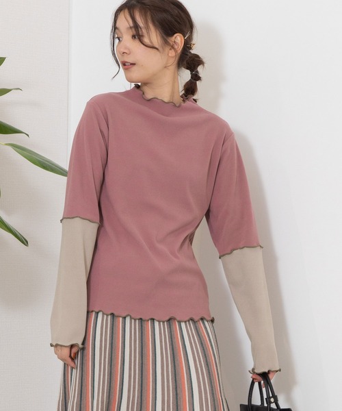 POU DOU DOU（プードゥドゥ）の「バイカラーアーム テレコトップス（Tシャツ/カットソー・レディース・ピンク/アイボリー/ブラウン/ブラック・3）」の5枚目の写真