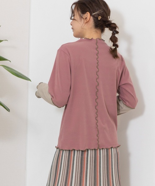 POU DOU DOU（プードゥドゥ）の「バイカラーアーム テレコトップス（Tシャツ/カットソー・レディース・ピンク/アイボリー/ブラウン/ブラック・3）」の6枚目の写真