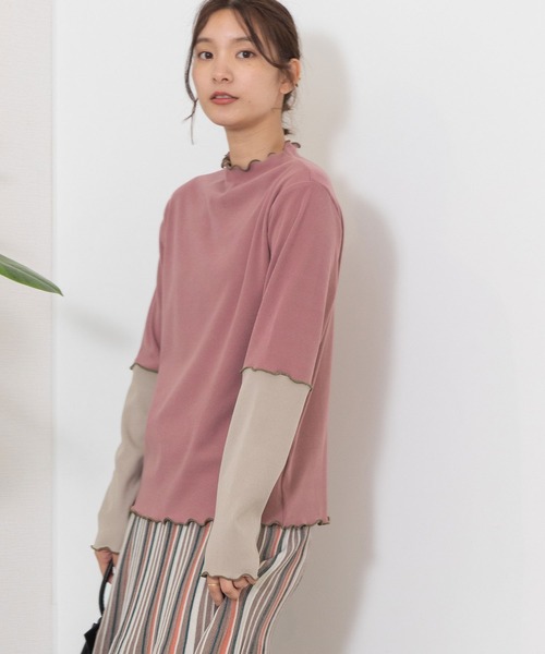 POU DOU DOU（プードゥドゥ）の「バイカラーアーム テレコトップス（Tシャツ/カットソー・レディース・ピンク/アイボリー/ブラウン/ブラック・3）」の7枚目の写真