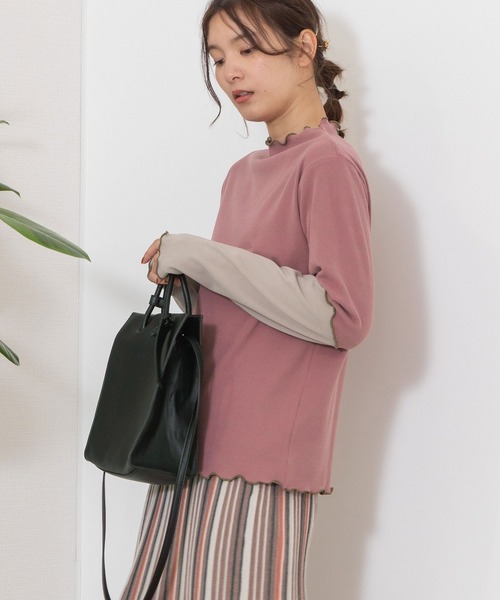 POU DOU DOU（プードゥドゥ）の「バイカラーアーム テレコトップス（Tシャツ/カットソー・レディース・ピンク/アイボリー/ブラウン/ブラック・3）」の8枚目の写真