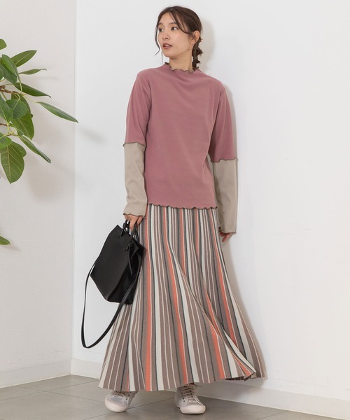 POU DOU DOU（プードゥドゥ）の「バイカラーアーム テレコトップス（Tシャツ/カットソー・レディース・ピンク/アイボリー/ブラウン/ブラック・3）」の9枚目の写真