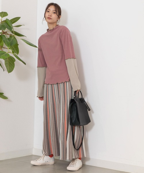 POU DOU DOU（プードゥドゥ）の「バイカラーアーム テレコトップス（Tシャツ/カットソー・レディース・ピンク/アイボリー/ブラウン/ブラック・3）」の11枚目の写真