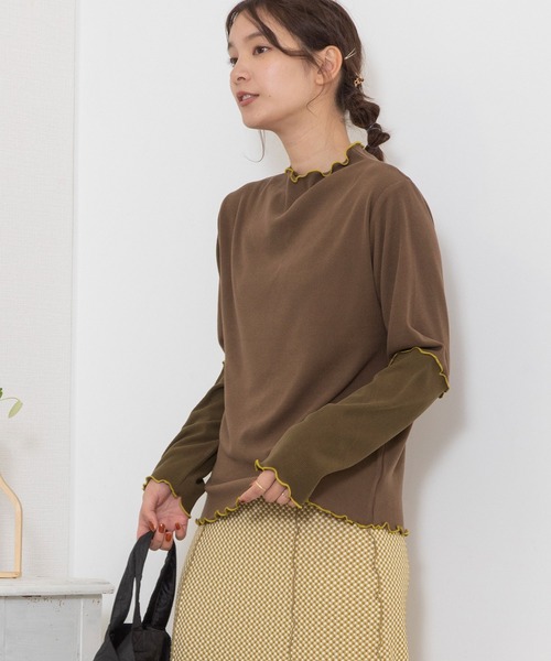 POU DOU DOU（プードゥドゥ）の「バイカラーアーム テレコトップス（Tシャツ/カットソー・レディース・ピンク/アイボリー/ブラウン/ブラック・3）」の12枚目の写真