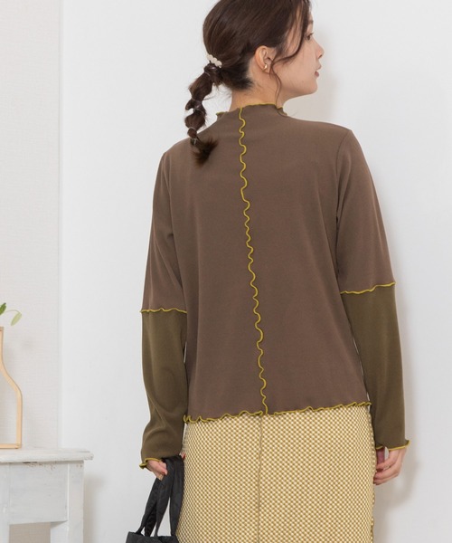 POU DOU DOU（プードゥドゥ）の「バイカラーアーム テレコトップス（Tシャツ/カットソー・レディース・ピンク/アイボリー/ブラウン/ブラック・3）」の13枚目の写真