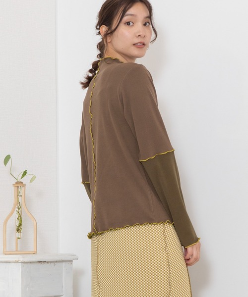 POU DOU DOU（プードゥドゥ）の「バイカラーアーム テレコトップス（Tシャツ/カットソー・レディース・ピンク/アイボリー/ブラウン/ブラック・3）」の14枚目の写真