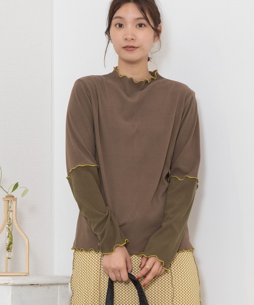 POU DOU DOU（プードゥドゥ）の「バイカラーアーム テレコトップス（Tシャツ/カットソー・レディース・ピンク/アイボリー/ブラウン/ブラック・3）」の15枚目の写真