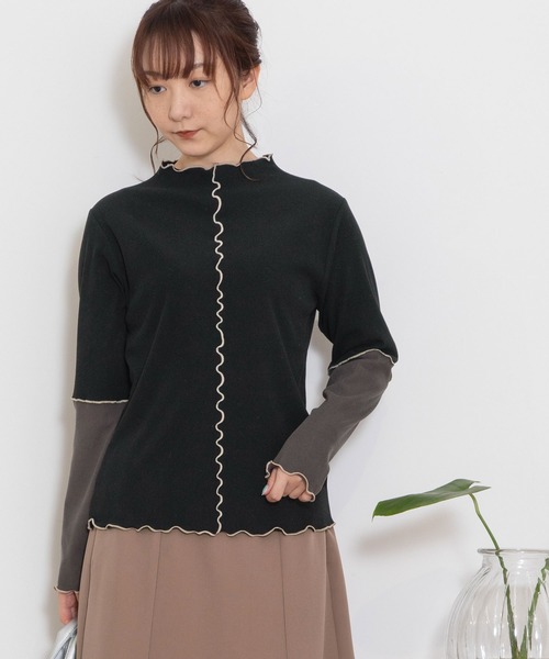 POU DOU DOU（プードゥドゥ）の「バイカラーアーム テレコトップス（Tシャツ/カットソー・レディース・ピンク/アイボリー/ブラウン/ブラック・3）」の19枚目の写真