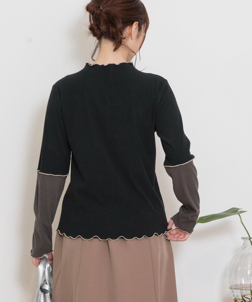 POU DOU DOU（プードゥドゥ）の「バイカラーアーム テレコトップス（Tシャツ/カットソー・レディース・ピンク/アイボリー/ブラウン/ブラック・3）」の20枚目の写真