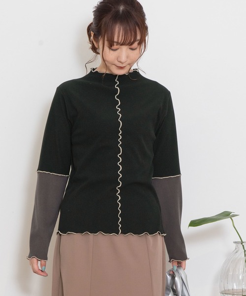 POU DOU DOU（プードゥドゥ）の「バイカラーアーム テレコトップス（Tシャツ/カットソー・レディース・ピンク/アイボリー/ブラウン/ブラック・3）」の21枚目の写真