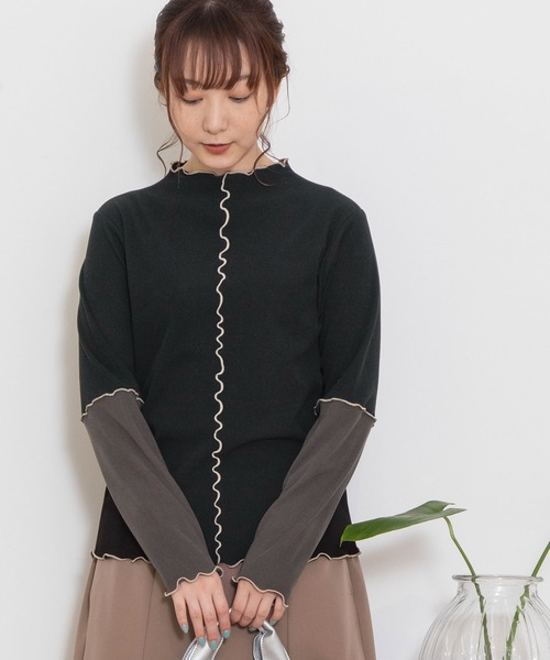 POU DOU DOU（プードゥドゥ）の「バイカラーアーム テレコトップス（Tシャツ/カットソー・レディース・ピンク/アイボリー/ブラウン/ブラック・3）」の22枚目の写真