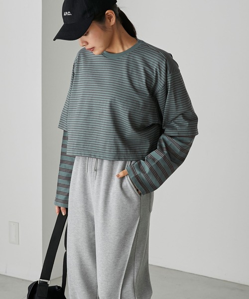 forksy.(フォルクシー)の「【forksy.】ボーダーレイヤードロンT(Tシャツ/カットソー・レディース・ベージュ/カーキ/チャコールグレー・FREE)」の5枚目の写真