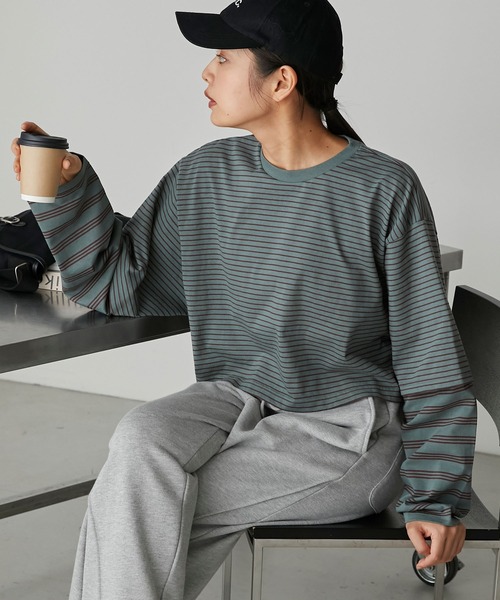 forksy.(フォルクシー)の「【forksy.】ボーダーレイヤードロンT(Tシャツ/カットソー・レディース・ベージュ/カーキ/チャコールグレー・FREE)」の13枚目の写真