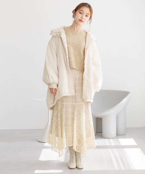 mysty woman（ミスティウーマン）の「ハンカチーフヘムレーススカート 978455（スカート・レディース・アイボリー/ブラック・FREE）」の3枚目の写真