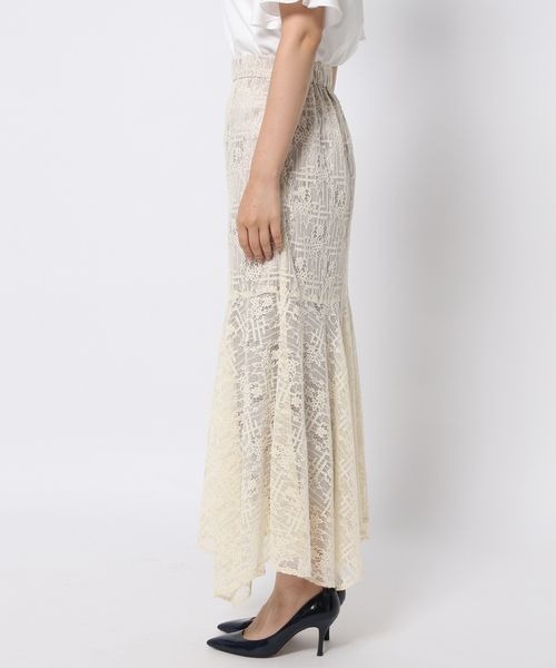 mysty woman（ミスティウーマン）の「ハンカチーフヘムレーススカート 978455（スカート・レディース・アイボリー/ブラック・FREE）」の8枚目の写真