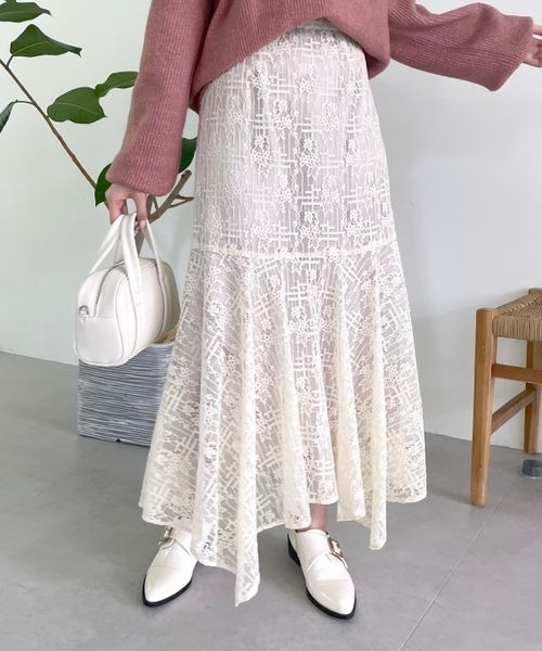 mysty woman（ミスティウーマン）の「ハンカチーフヘムレーススカート 978455（スカート・レディース・アイボリー/ブラック・FREE）」の18枚目の写真
