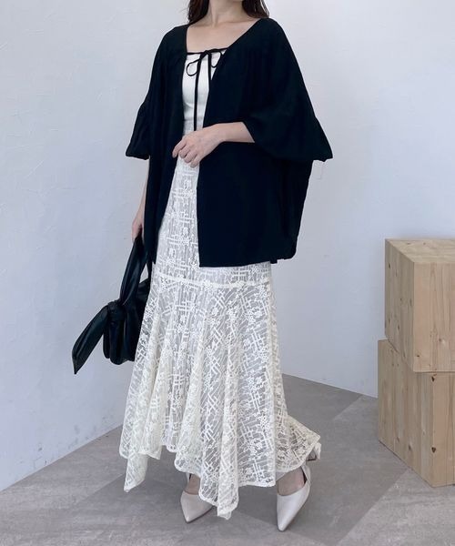 mysty woman（ミスティウーマン）の「ハンカチーフヘムレーススカート 978455（スカート・レディース・アイボリー/ブラック・FREE）」の20枚目の写真