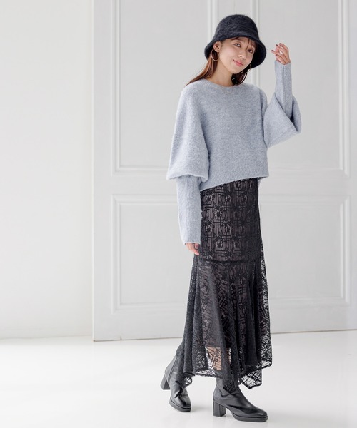 mysty woman（ミスティウーマン）の「ハンカチーフヘムレーススカート 978455（スカート・レディース・アイボリー/ブラック・FREE）」の16枚目の写真