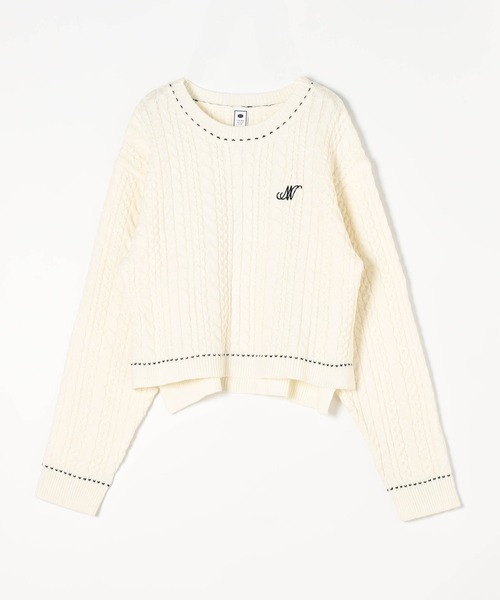 179/WG(イチナナキュウダブルジー)の「配色ステッチケーブル編みニットプルオーバー(ニット/セーター・レディース・サックスブルー/ネイビー/オフホワイト・FREE)」の4枚目の写真