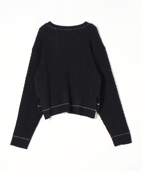 179/WG(イチナナキュウダブルジー)の「配色ステッチケーブル編みニットプルオーバー(ニット/セーター・レディース・サックスブルー/ネイビー/オフホワイト・FREE)」の7枚目の写真