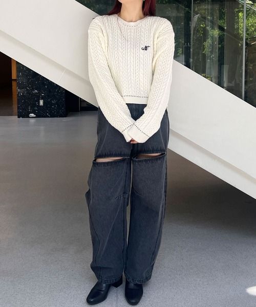 179/WG(イチナナキュウダブルジー)の「配色ステッチケーブル編みニットプルオーバー(ニット/セーター・レディース・サックスブルー/ネイビー/オフホワイト・FREE)」の17枚目の写真