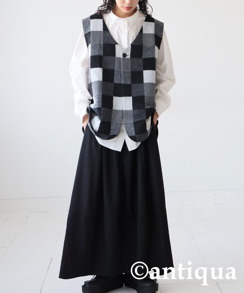 antiqua(アンティカ)の「チェック柄ベスト(ベスト・レディース・グリーン/グレー・FREE)」の4枚目の写真