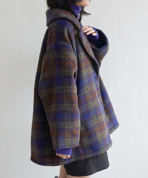 VENCEEXCHANGE（ヴァンスエクスチェンジ）の「シャギーチェックミドル丈ジャケット（テーラードジャケット・レディース・イエロー/オレンジ/ブラウン系・FREE）」の4枚目の写真