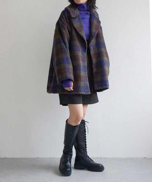 VENCEEXCHANGE（ヴァンスエクスチェンジ）の「シャギーチェックミドル丈ジャケット（テーラードジャケット・レディース・イエロー/オレンジ/ブラウン系・FREE）」の8枚目の写真