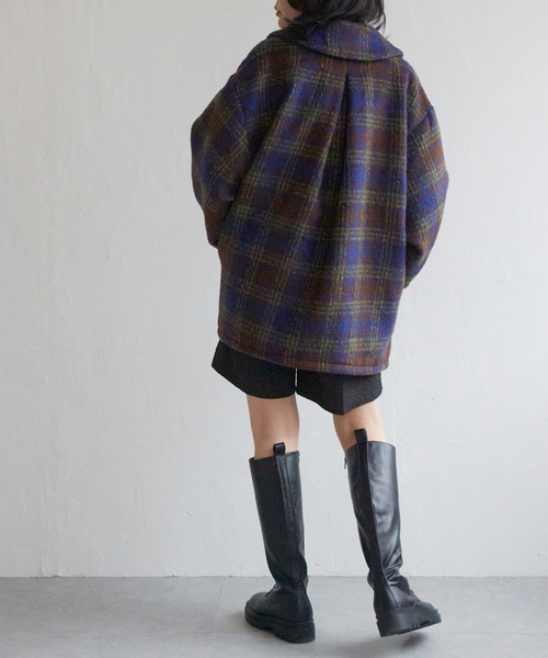 VENCEEXCHANGE（ヴァンスエクスチェンジ）の「シャギーチェックミドル丈ジャケット（テーラードジャケット・レディース・イエロー/オレンジ/ブラウン系・FREE）」の9枚目の写真