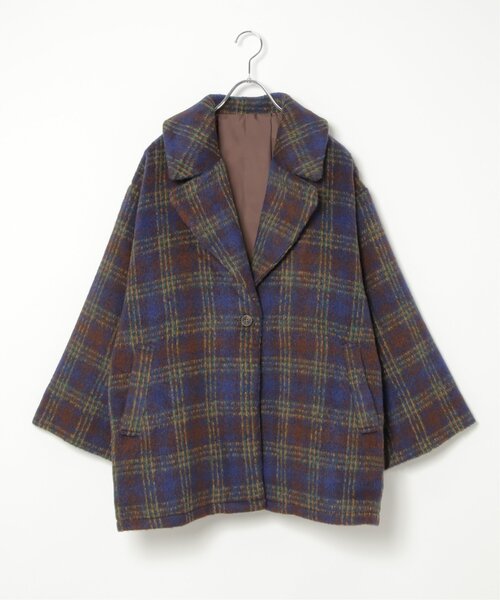 VENCEEXCHANGE（ヴァンスエクスチェンジ）の「シャギーチェックミドル丈ジャケット（テーラードジャケット・レディース・イエロー/オレンジ/ブラウン系・FREE）」の10枚目の写真