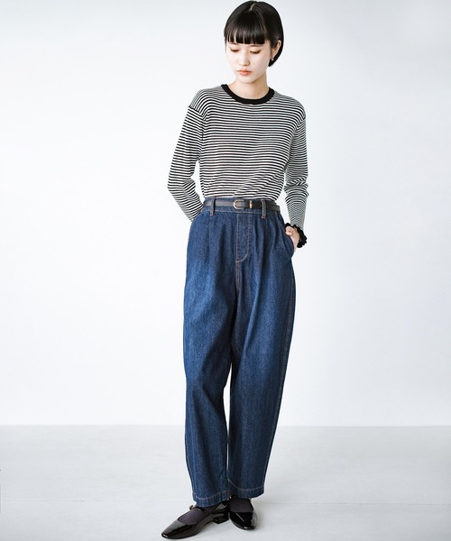 こだわりシルエットのデニムパンツ cussil/クシル】TRストレッチルーズシルエットセンタープレス