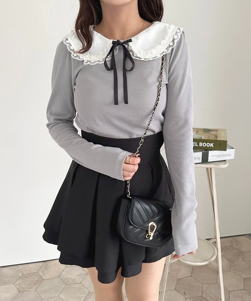 apres jour(アプレジュール)の「レース配色襟トップス【ZOZOTOWN限定アイテム】(Tシャツ/カットソー・レディース・オフホワイト/ブルー系その他/ブラック・X-LARGE/フリー)」の3枚目の写真