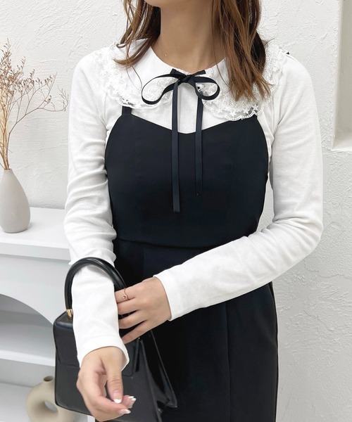 apres jour(アプレジュール)の「レース配色襟トップス【ZOZOTOWN限定アイテム】(Tシャツ/カットソー・レディース・オフホワイト/ブルー系その他/ブラック・X-LARGE/フリー)」の4枚目の写真