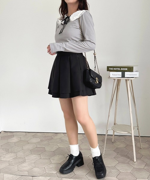 apres jour(アプレジュール)の「レース配色襟トップス【ZOZOTOWN限定アイテム】(Tシャツ/カットソー・レディース・オフホワイト/ブルー系その他/ブラック・X-LARGE/フリー)」の5枚目の写真