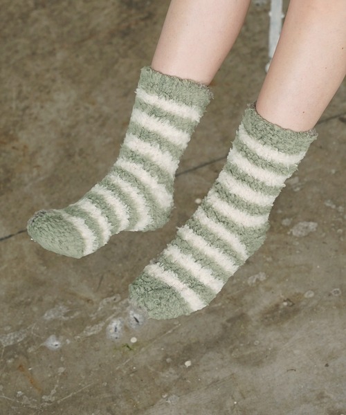Chick（チック）の「▲ふわふわボーダーソックス（ソックス/靴下・レディース・グリーン/ベージュ・FREE）」の13枚目の写真