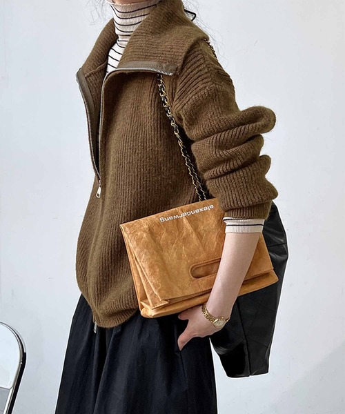 OSYAREVO(オシャレボ)の「フロントジップ リブニット トップス(ニット/セーター・レディース・ダークオリーブ/ブラウン/オフホワイト・FREE)」の11枚目の写真