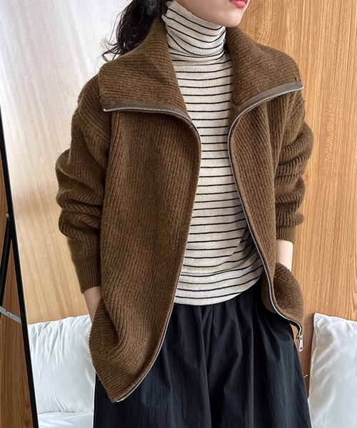 OSYAREVO(オシャレボ)の「フロントジップ リブニット トップス(ニット/セーター・レディース・ダークオリーブ/ブラウン/オフホワイト・FREE)」の12枚目の写真