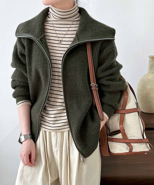 OSYAREVO(オシャレボ)の「フロントジップ リブニット トップス(ニット/セーター・レディース・ダークオリーブ/ブラウン/オフホワイト・FREE)」の17枚目の写真
