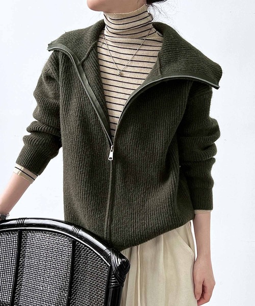 OSYAREVO(オシャレボ)の「フロントジップ リブニット トップス(ニット/セーター・レディース・ダークオリーブ/ブラウン/オフホワイト・FREE)」の19枚目の写真