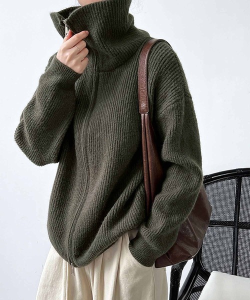 OSYAREVO(オシャレボ)の「フロントジップ リブニット トップス(ニット/セーター・レディース・ダークオリーブ/ブラウン/オフホワイト・FREE)」の21枚目の写真