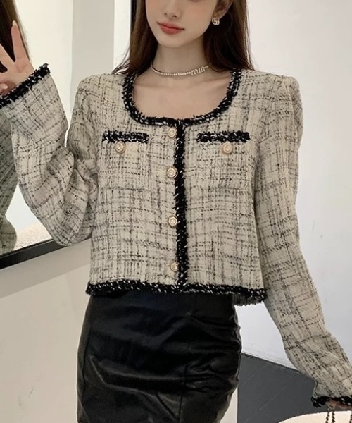 レア♡ビジューツイードジャケット apres jour（アプレジュール） ジャケット テーラードジャケット