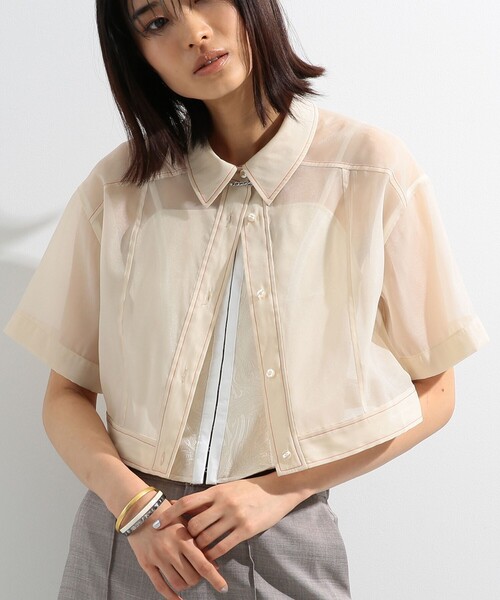 Ray BEAMS（レイビームス）の「Ray BEAMS / 配色ステッチ シアー シャツ（シャツ/ブラウス・レディース・ブラック/ベージュ・ONE SIZE）」の16枚目の写真