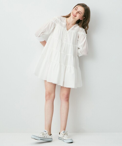 DEICY（デイシー）の「ティアードミニワンピース（ワンピース・レディース・オフホワイト/レッド/ブラック/ピンク・FREE）」の8枚目の写真