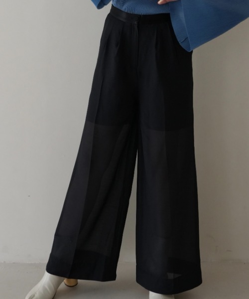 Uenui(ウニュイ)の「【ZOZO限定】シアー オーガンジー パンツ 透け感 シースルー ワイドパンツ(その他パンツ・レディース・ベージュ/ブラック・S/M)」の2枚目の写真