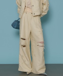 Tweed Distressed Wide Pants/ツイードダメージワイドパンツ【MAISON SPECIAL/メゾンスペシャル】■セットアップ対応■