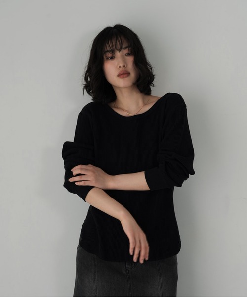ドゥーズィエムクラス ワッフルTシャツ 黒 ブラック 長袖 カットソー ドゥーズィエムクラス ワッフルTシャツ 黒 ブラック 長袖