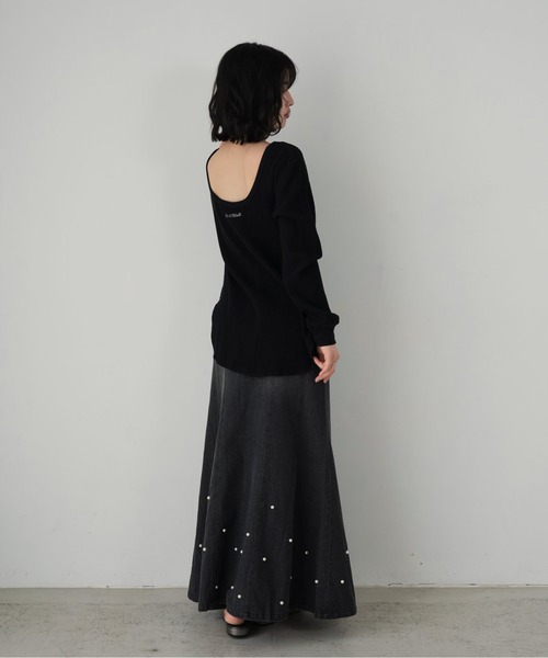 Cla STEllaR(クラステラ)の「バックオープン ロング Tシャツ 長袖 カットソー ワッフル ロゴ ワンポイント 刺繍(Tシャツ/カットソー・レディース・ブラック/ホワイト・FREE)」の16枚目の写真