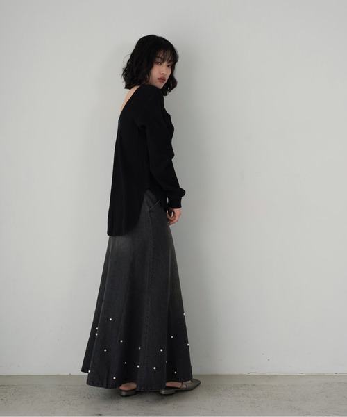 Cla STEllaR(クラステラ)の「バックオープン ロング Tシャツ 長袖 カットソー ワッフル ロゴ ワンポイント 刺繍(Tシャツ/カットソー・レディース・ブラック/ホワイト・FREE)」の17枚目の写真